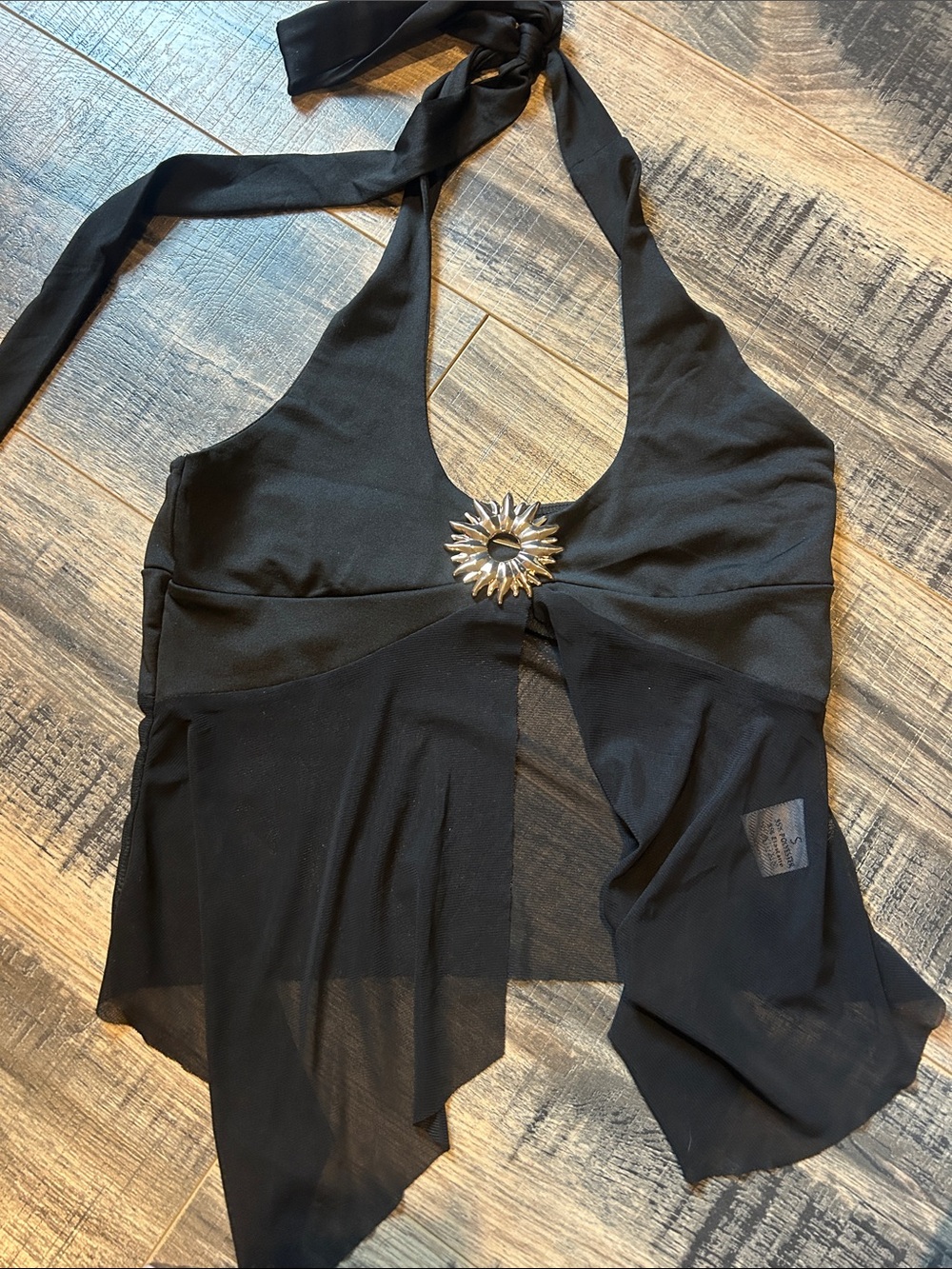 Black Halter Top with Sunburst Accent